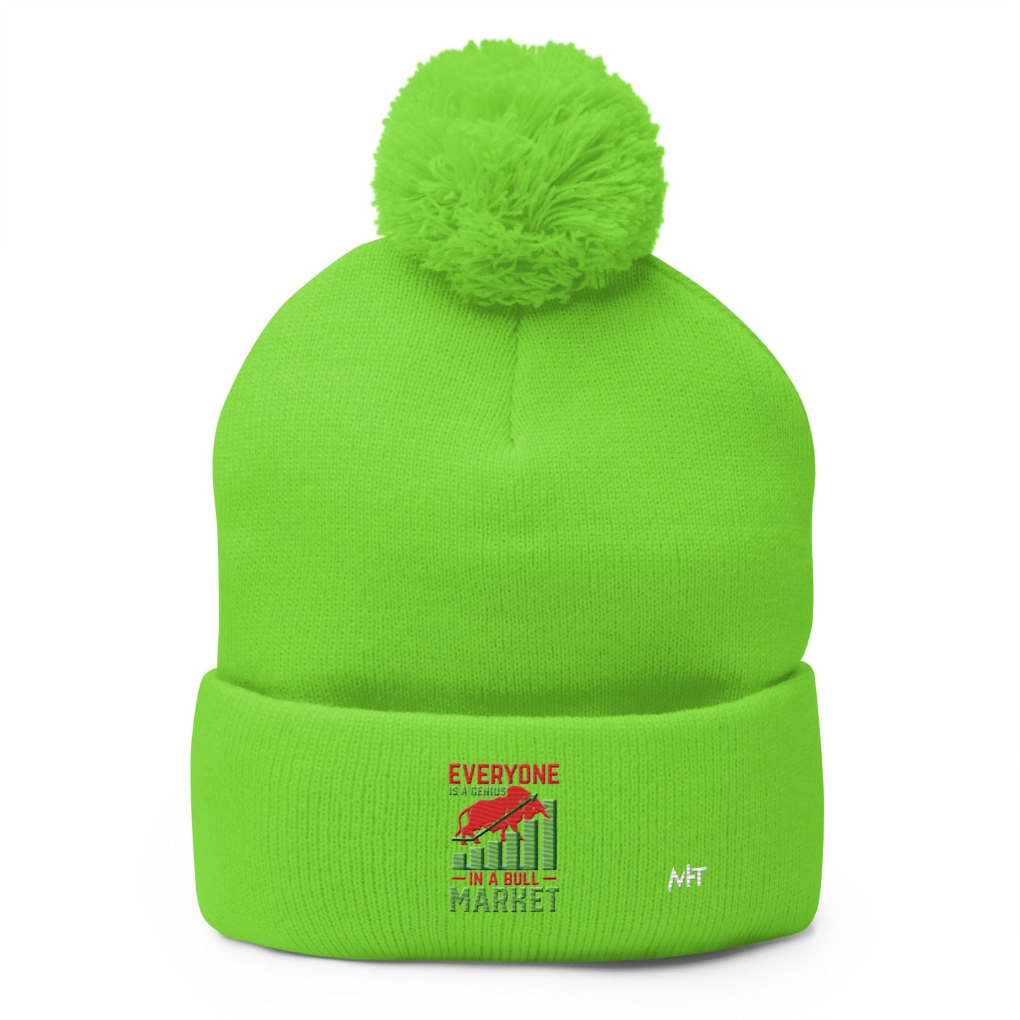 Everyone is a Genius in a Bull Market V1 - Pom-Pom Beanie by DarkByteGear