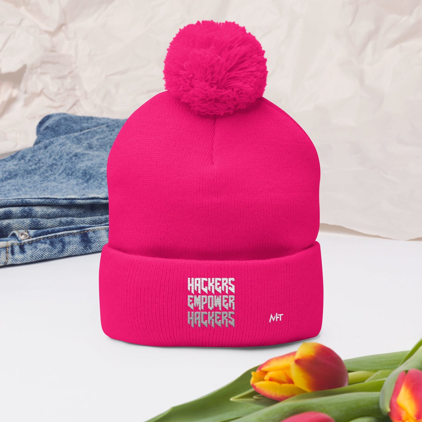 Hackers Empower Hackers V4 - Pom-Pom Beanie by DarkByteGear