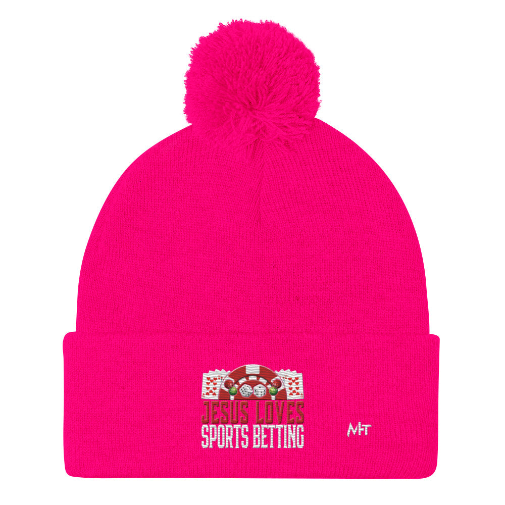 Jesus Loves Sports Betting - Pom-Pom Beanie by DarkByteGear