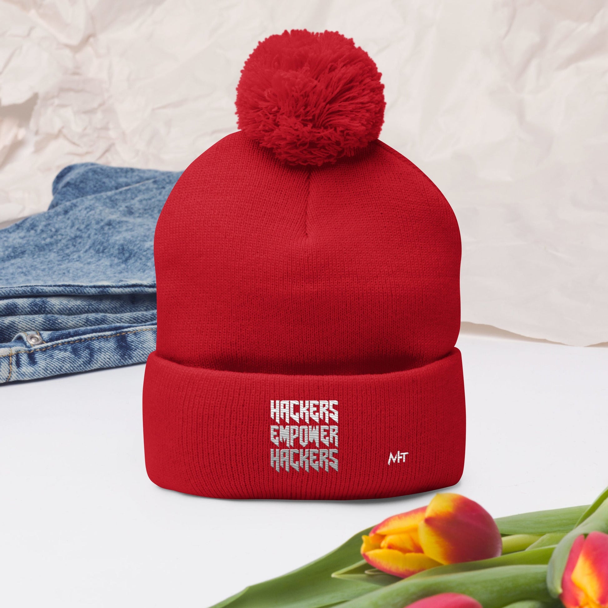 Hackers Empower Hackers V4 - Pom-Pom Beanie by DarkByteGear
