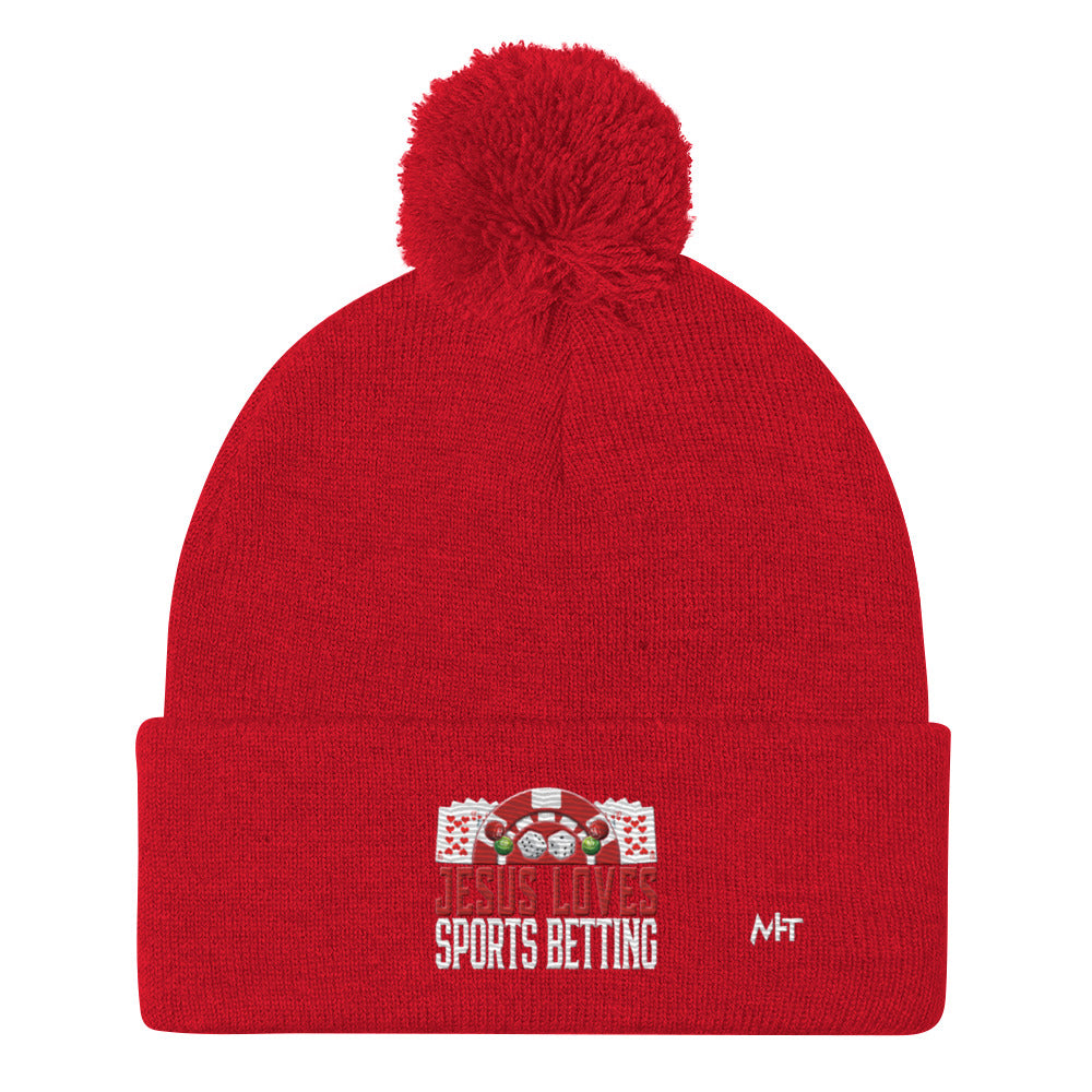 Jesus Loves Sports Betting - Pom-Pom Beanie by DarkByteGear