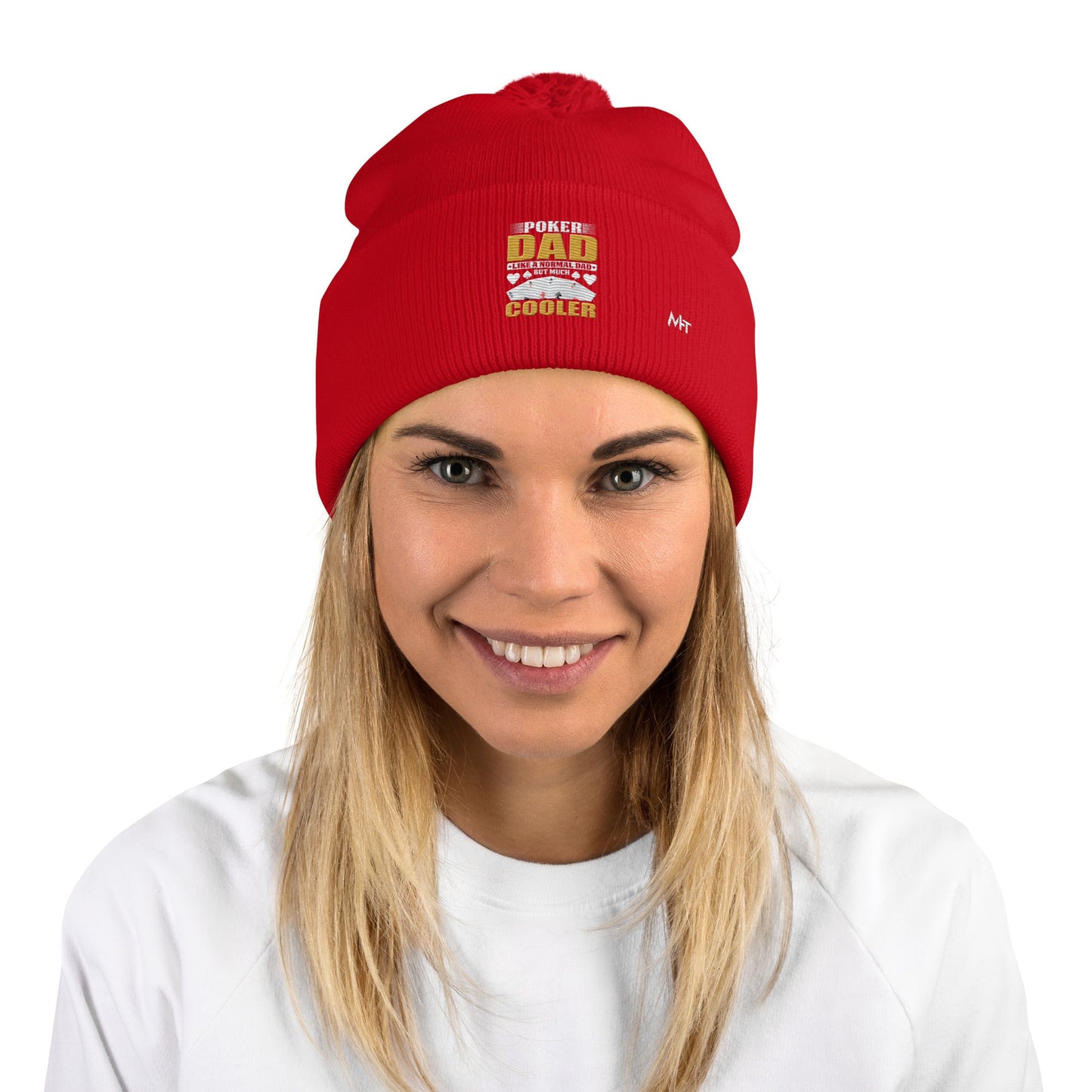 Poker Dad is like a Normal Dad but much Cooler - Pom-Pom Beanie by DarkByteGear