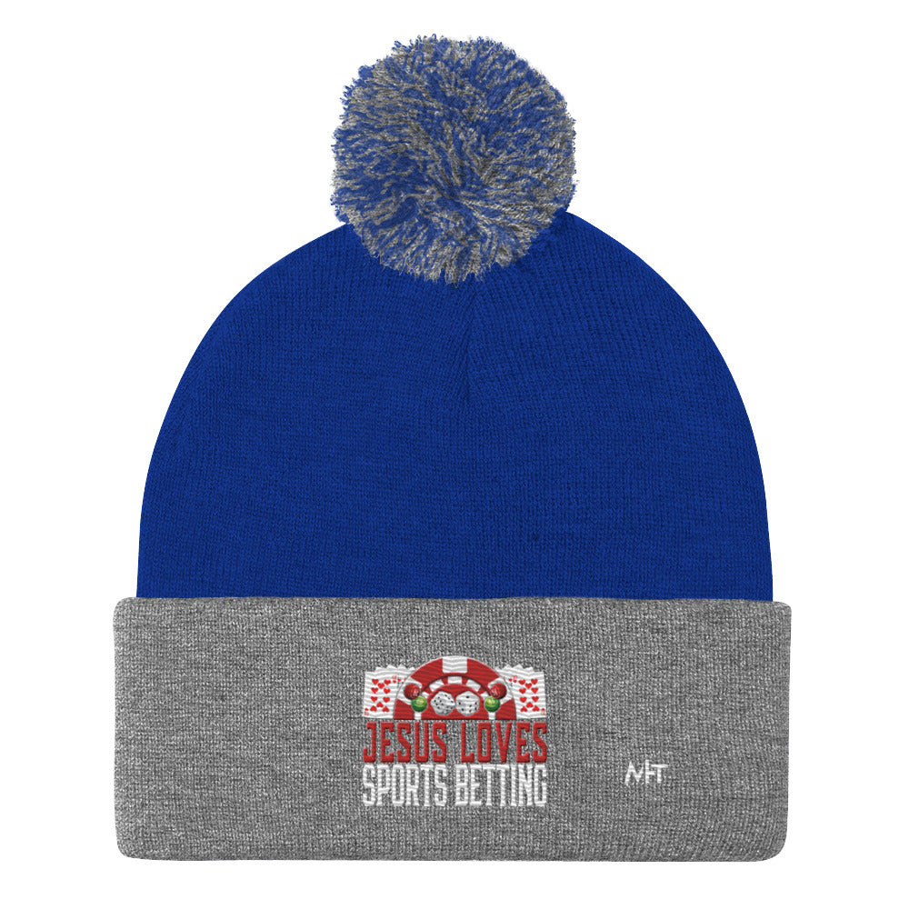 Jesus Loves Sports Betting - Pom-Pom Beanie by DarkByteGear