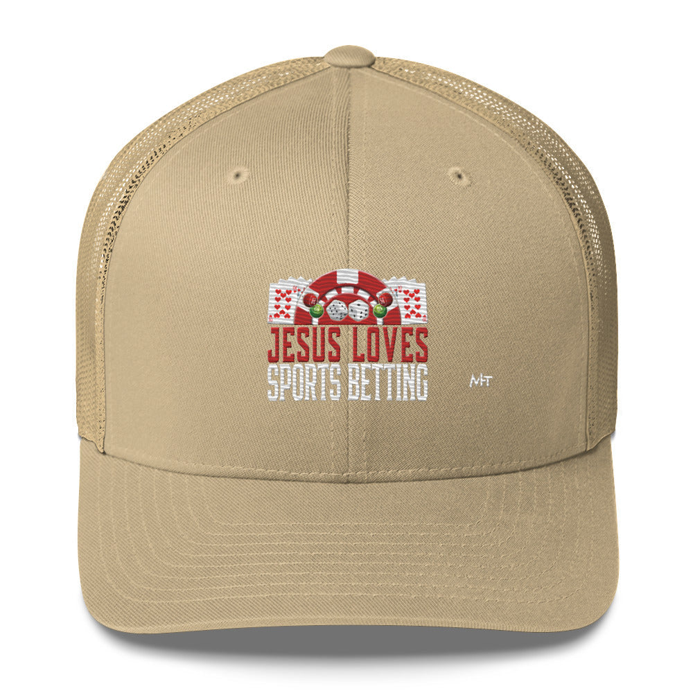 Jesus Loves Sports Betting - Trucker Cap by DarkByteGear