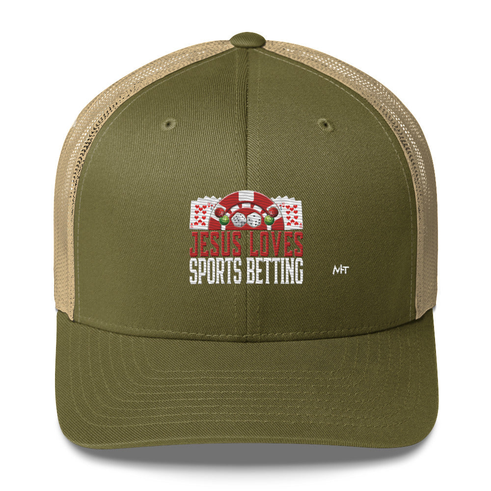 Jesus Loves Sports Betting - Trucker Cap by DarkByteGear