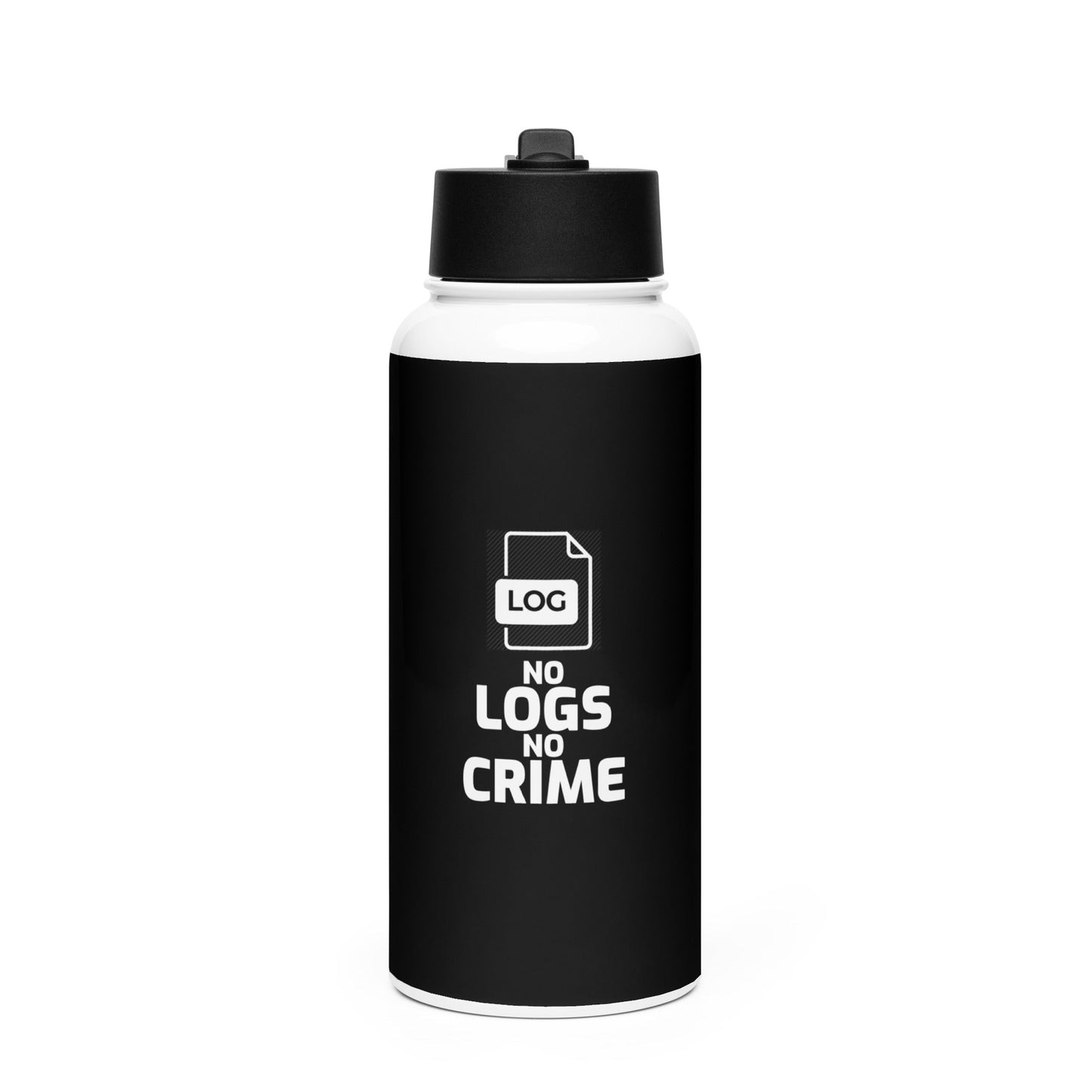 No Logs No Crime - Stainless steel water bottle with a straw lid by DarkByteGear