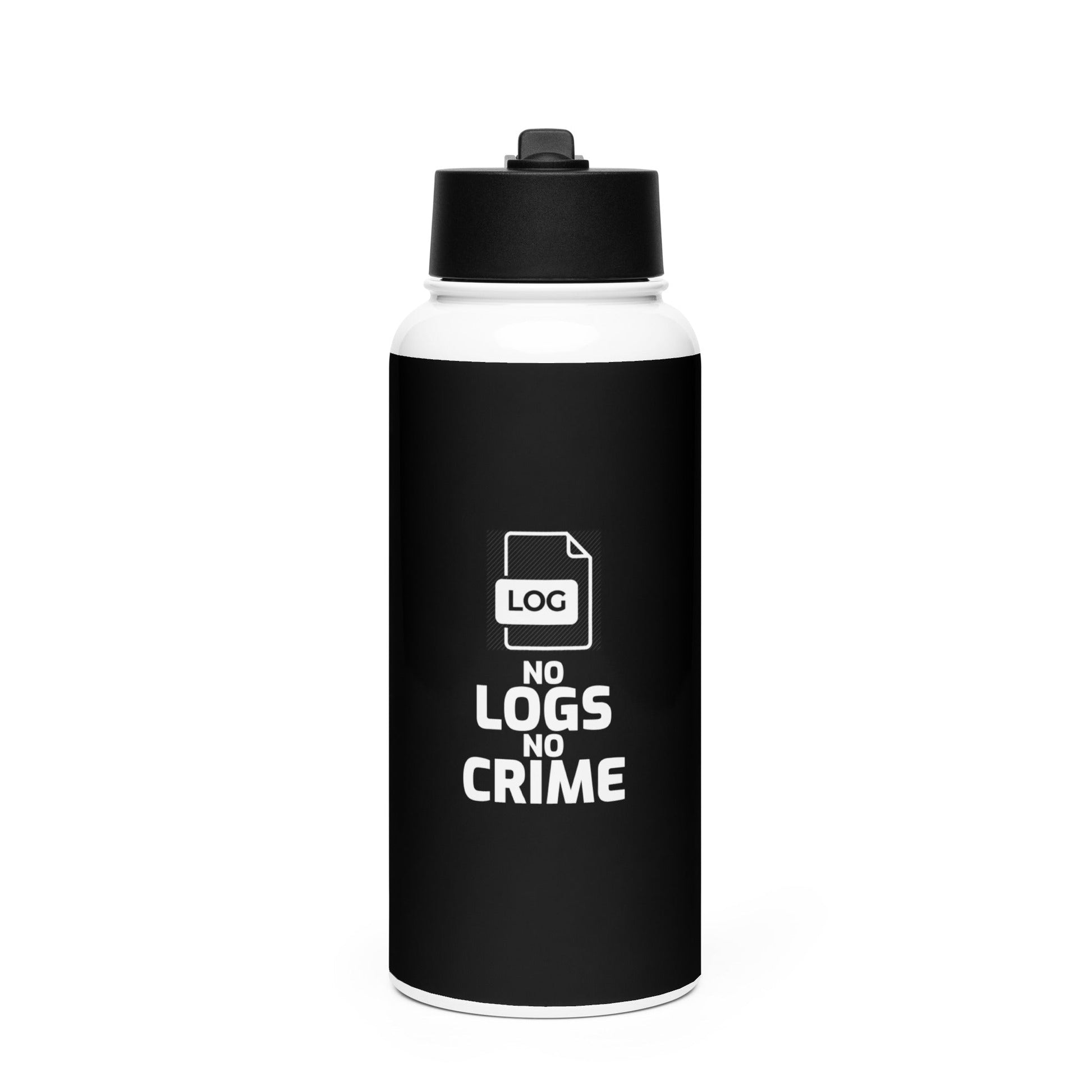 No Logs No Crime - Stainless steel water bottle with a straw lid by DarkByteGear