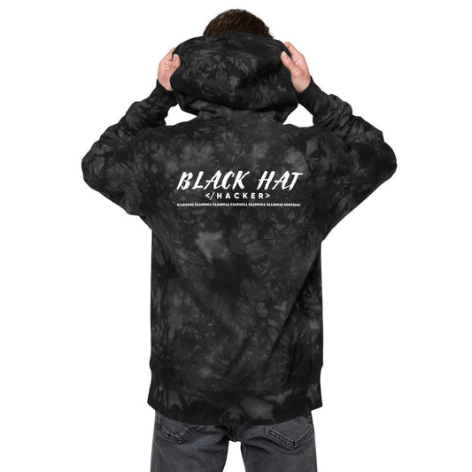 Black Hat Hacker V2 - Unisex Champion tie-dye hoodie (back print) by DarkByteGear