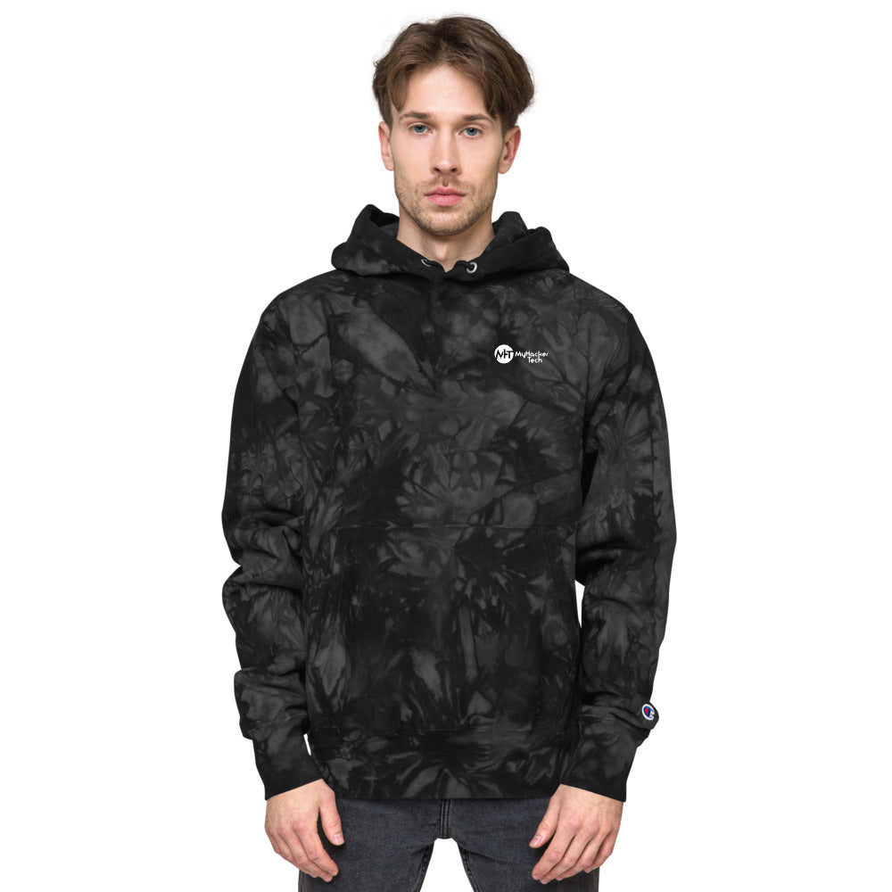 Black Hat Hacker V2 - Unisex Champion tie-dye hoodie (back print) by DarkByteGear
