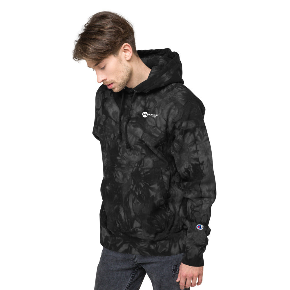 Black Hat Hacker V2 - Unisex Champion tie-dye hoodie (back print) by DarkByteGear