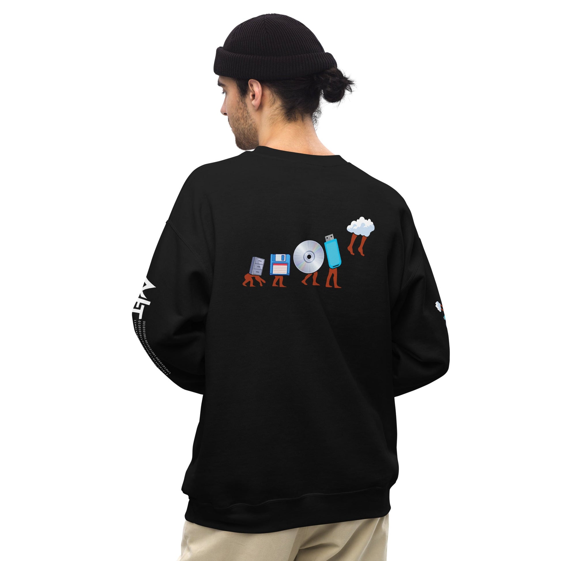 Evolution of data storage - Unisex Sweatshirt (back print) by DarkByteGear