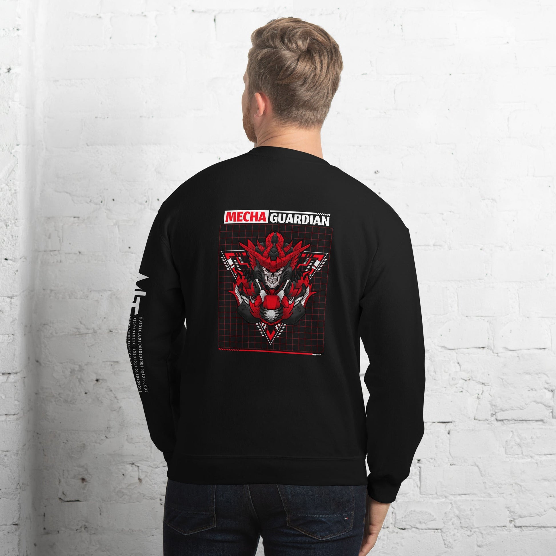 Red Mecha Guardian - Unisex Sweatshirt ( Back Print ) by DarkByteGear