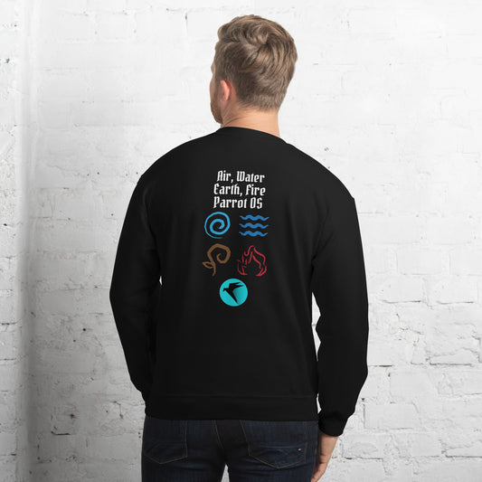 Air, Water, Earth, Fire, Parrot OS - Unisex Sweatshirt ( Back Print ) by DarkByteGear