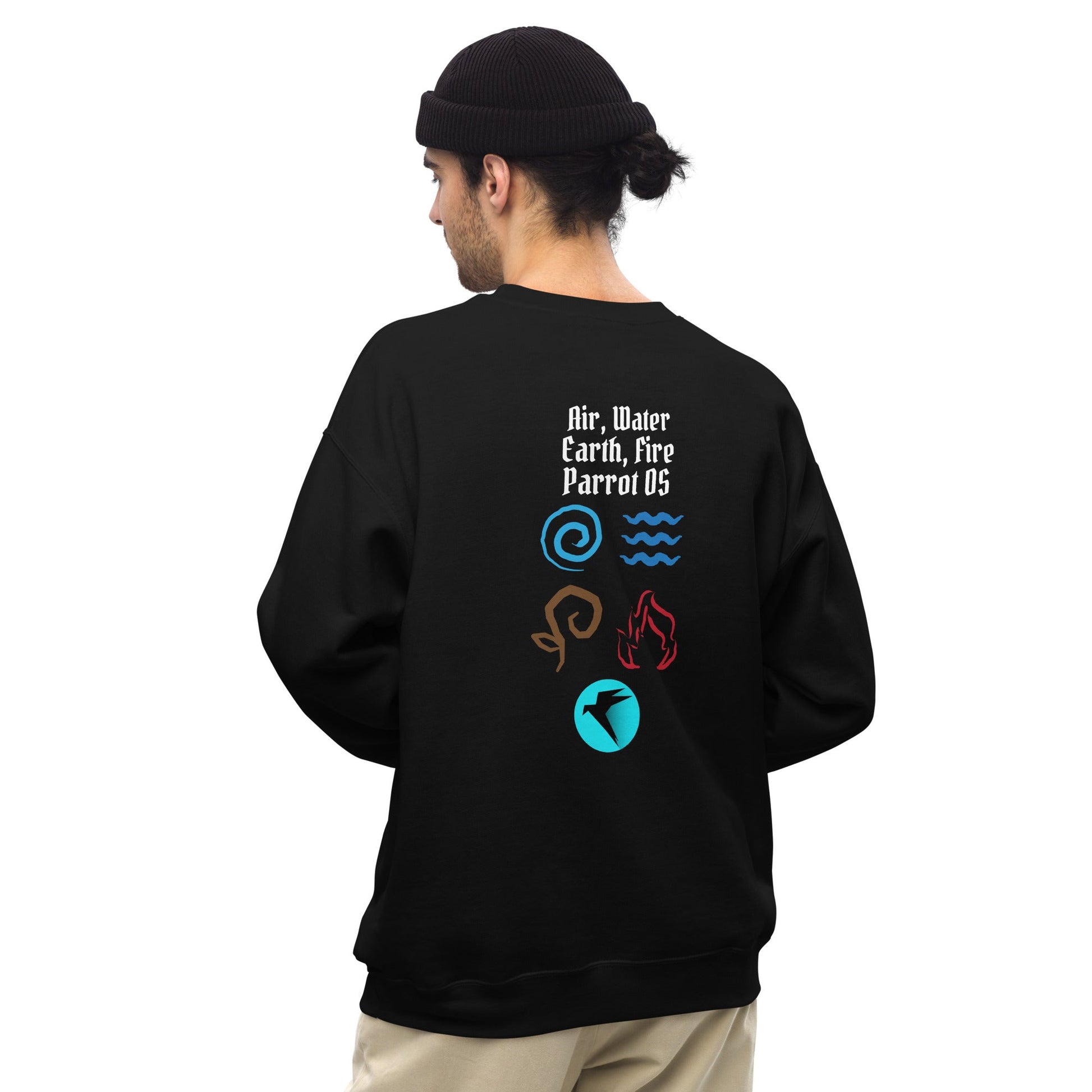 Air, Water, Earth, Fire, Parrot OS - Unisex Sweatshirt ( Back Print ) by DarkByteGear