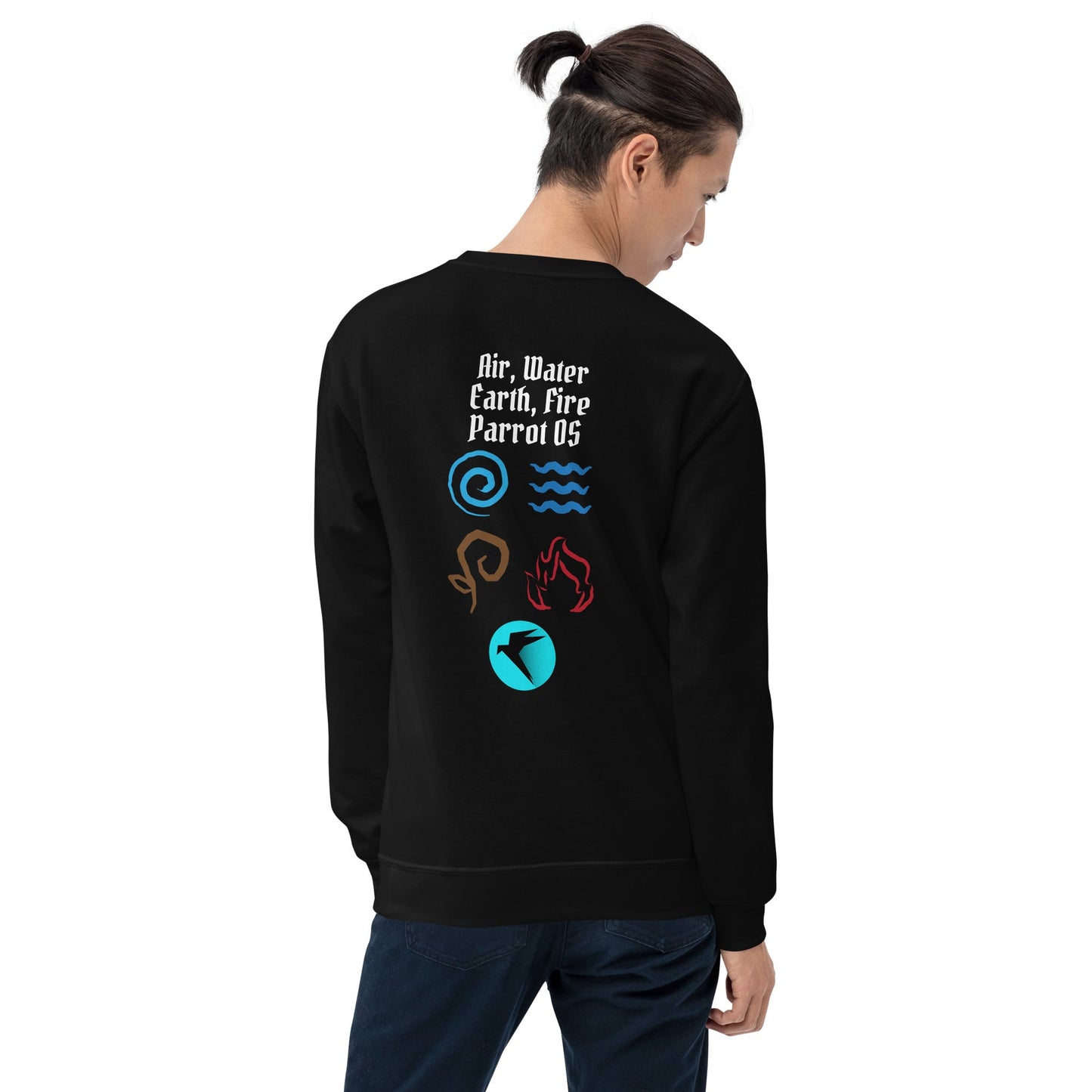 Air, Water, Earth, Fire, Parrot OS - Unisex Sweatshirt ( Back Print ) by DarkByteGear