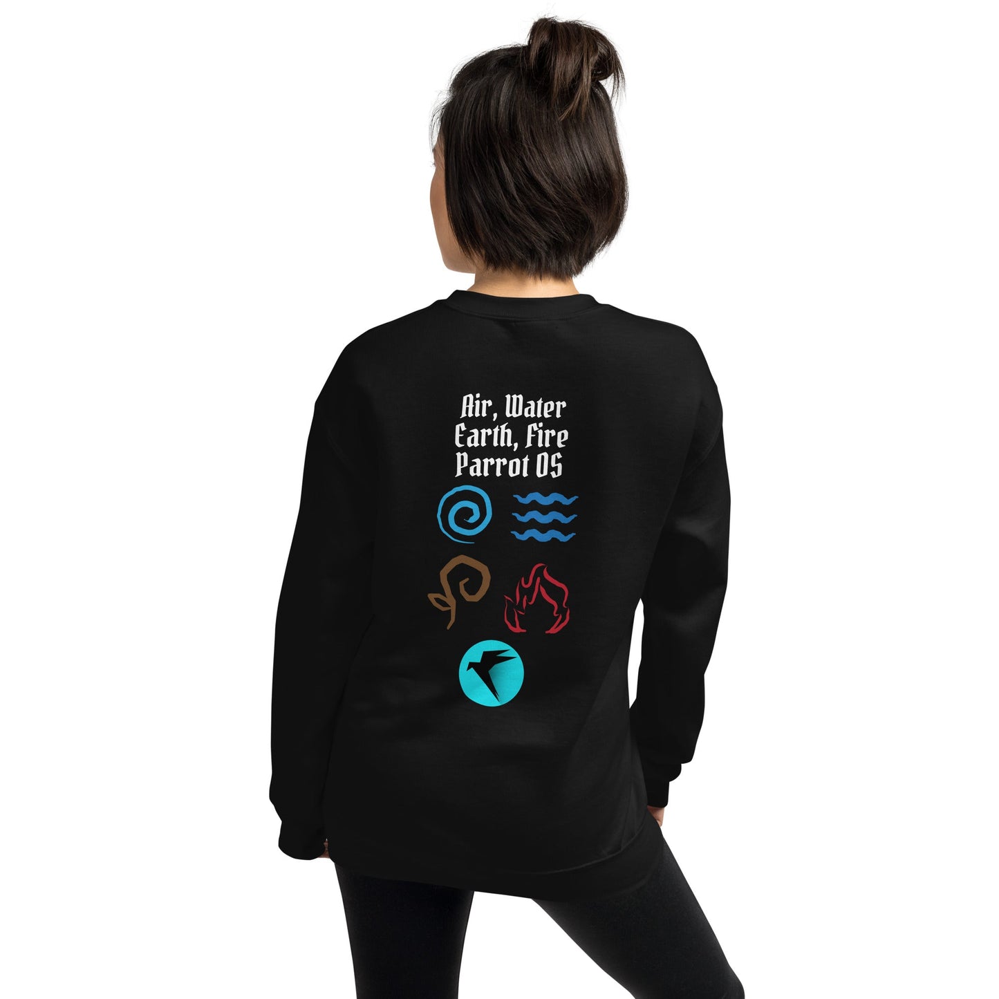 Air, Water, Earth, Fire, Parrot OS - Unisex Sweatshirt ( Back Print ) by DarkByteGear
