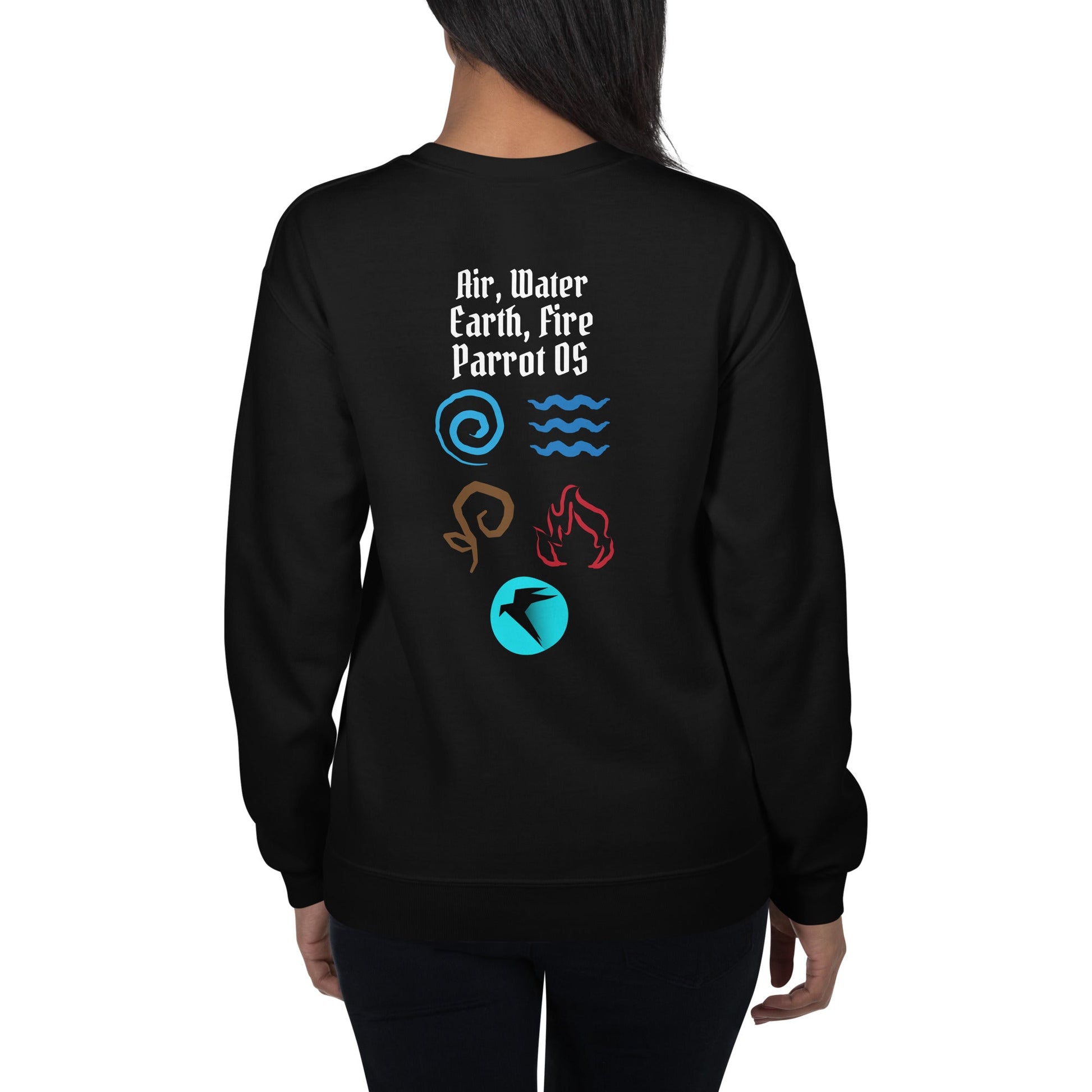Air, Water, Earth, Fire, Parrot OS - Unisex Sweatshirt ( Back Print ) by DarkByteGear