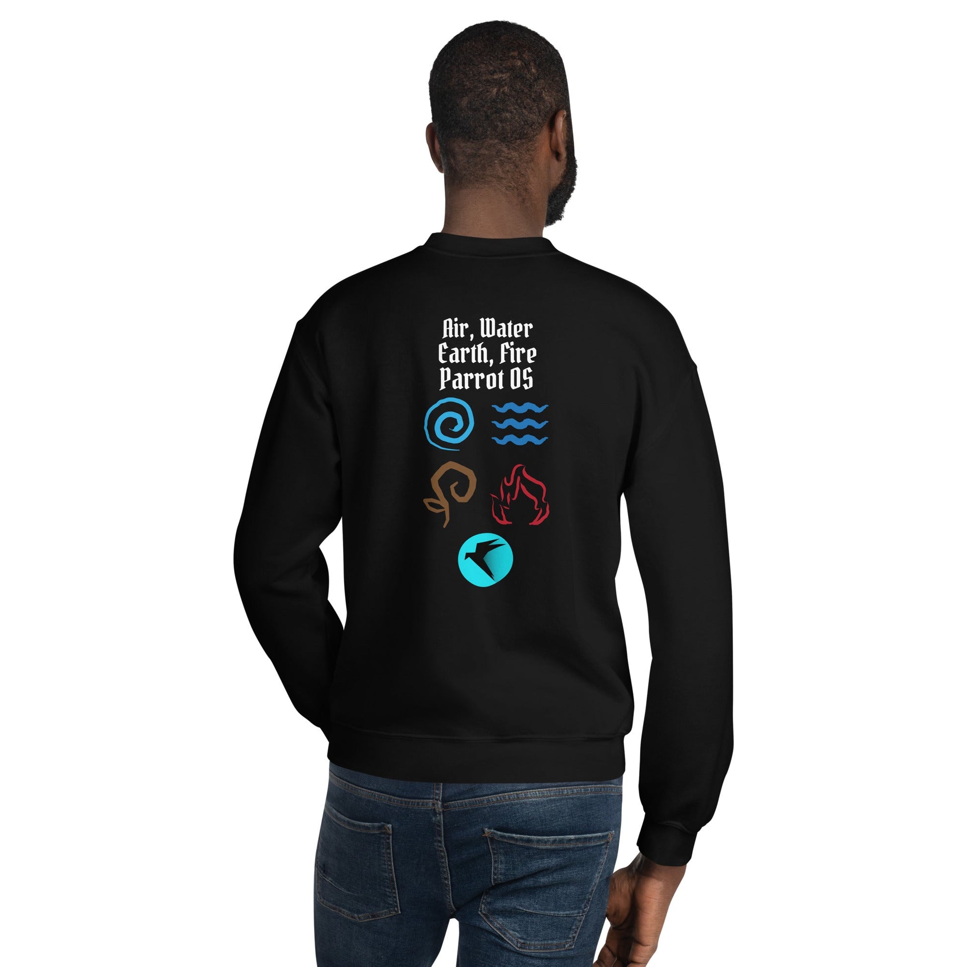 Air, Water, Earth, Fire, Parrot OS - Unisex Sweatshirt ( Back Print ) by DarkByteGear
