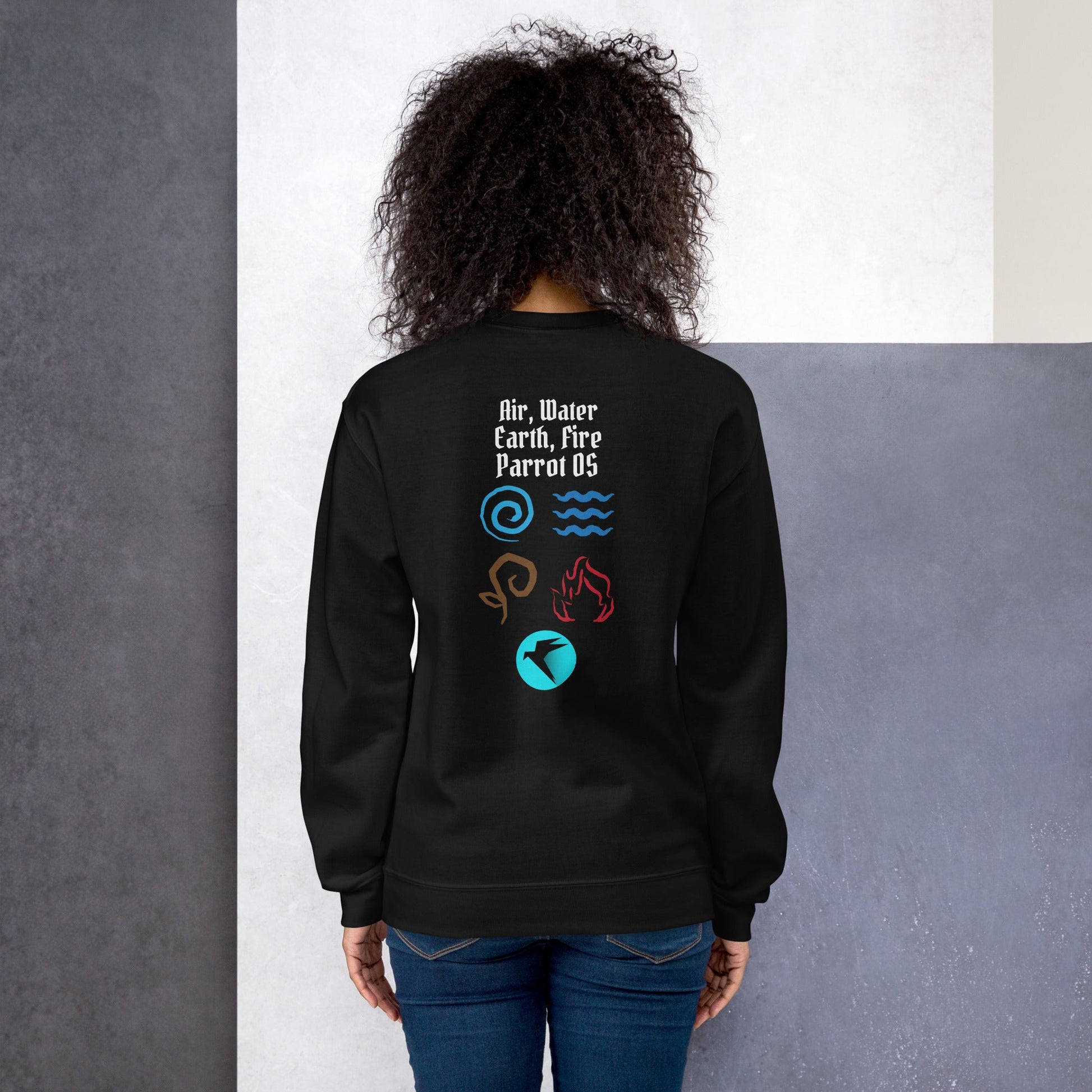 Air, Water, Earth, Fire, Parrot OS - Unisex Sweatshirt ( Back Print ) by DarkByteGear