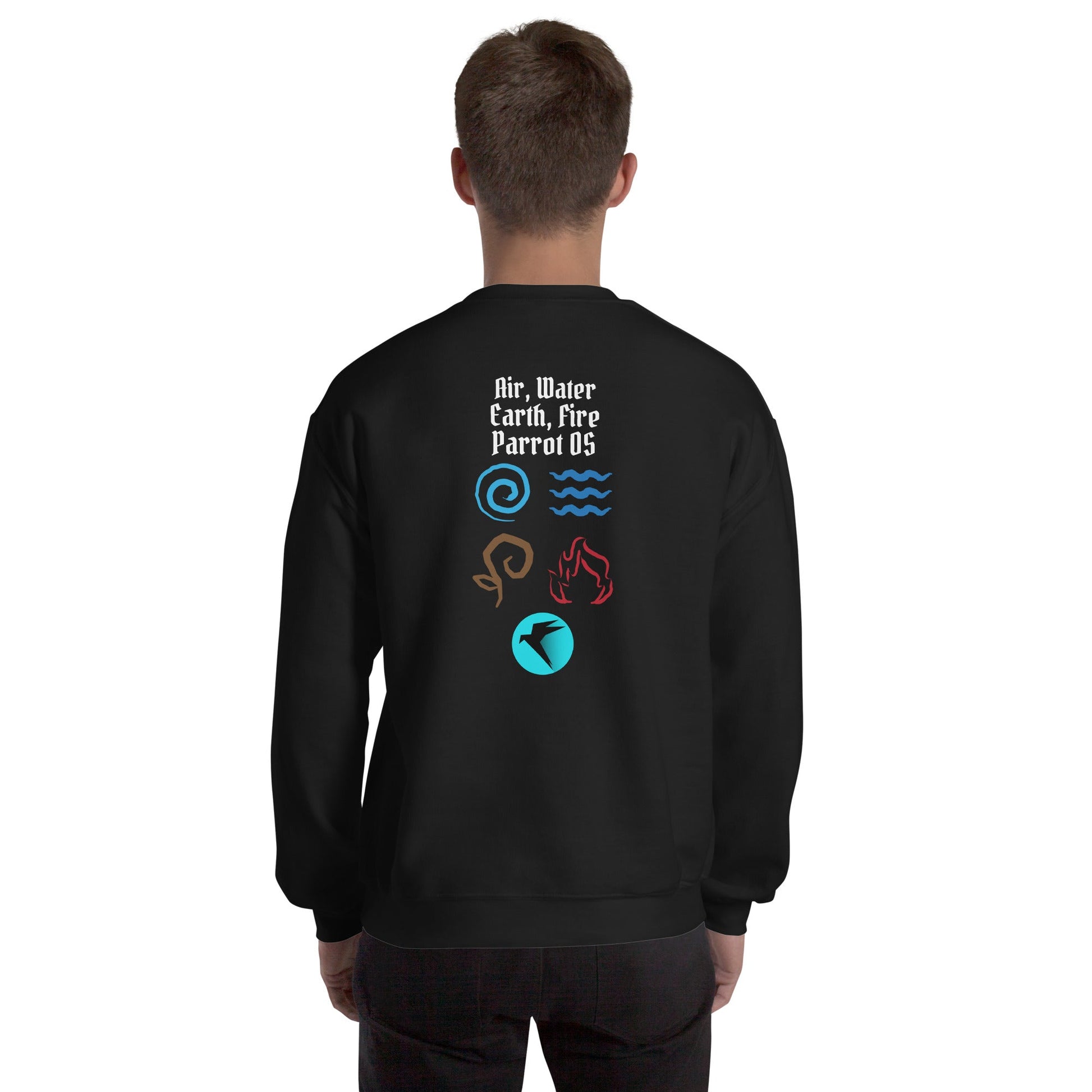 Air, Water, Earth, Fire, Parrot OS - Unisex Sweatshirt ( Back Print ) by DarkByteGear