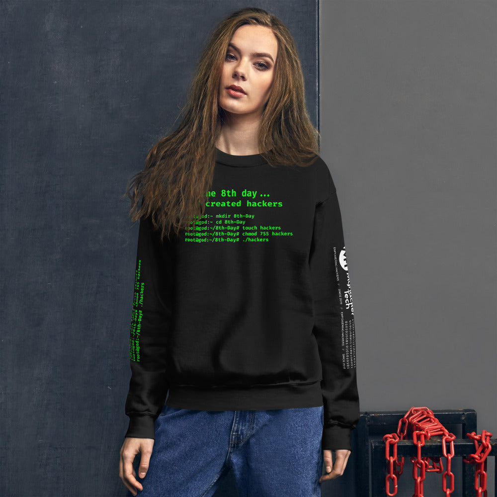On the 8th day God created hackers - Unisex Sweatshirt (front + sleeve print) by DarkByteGear