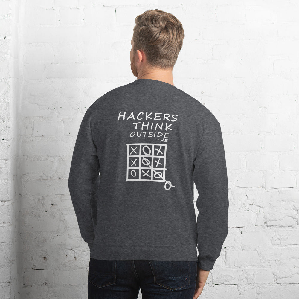 Hackers think outside the box - Unisex Sweatshirt (white text) by DarkByteGear