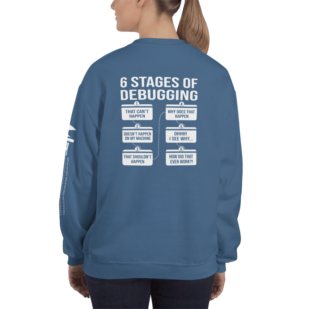 6 Stages of Debugging - Unisex Sweatshirt (back print) by DarkByteGear