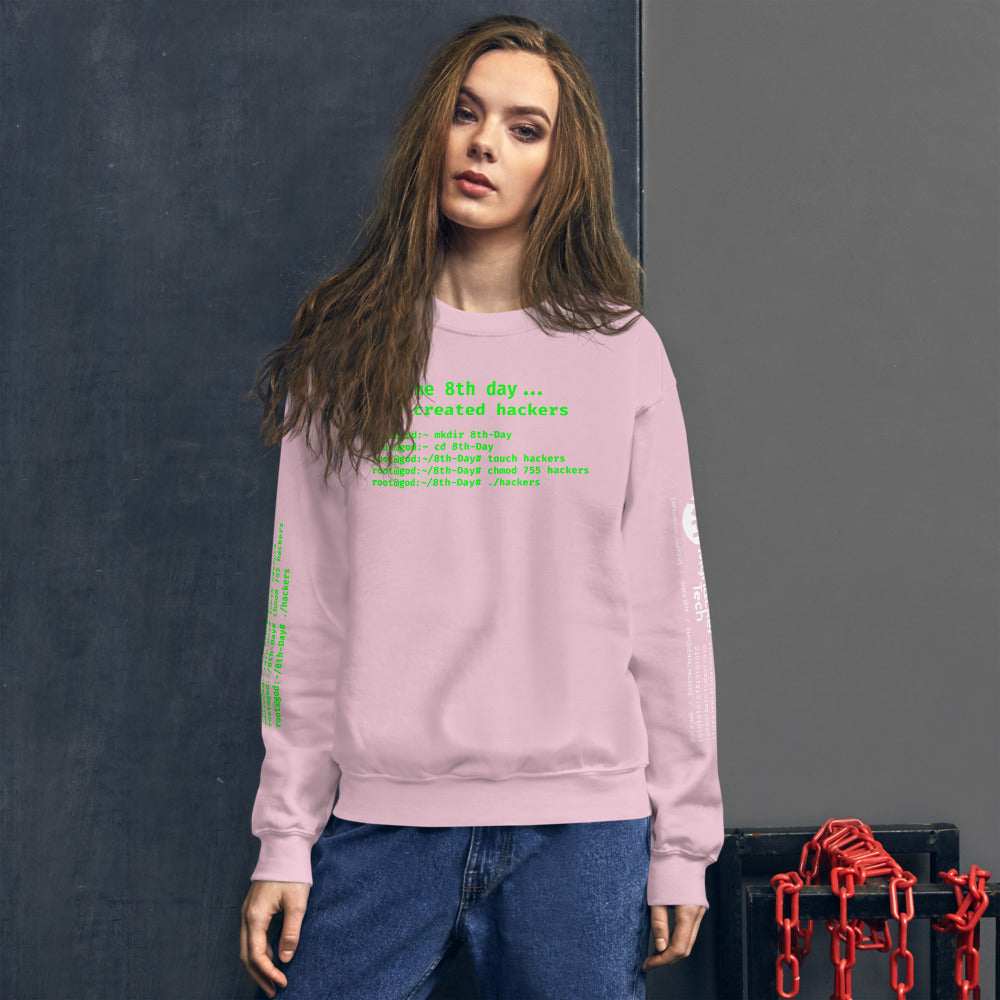 On the 8th day God created hackers - Unisex Sweatshirt (front + sleeve print) by DarkByteGear