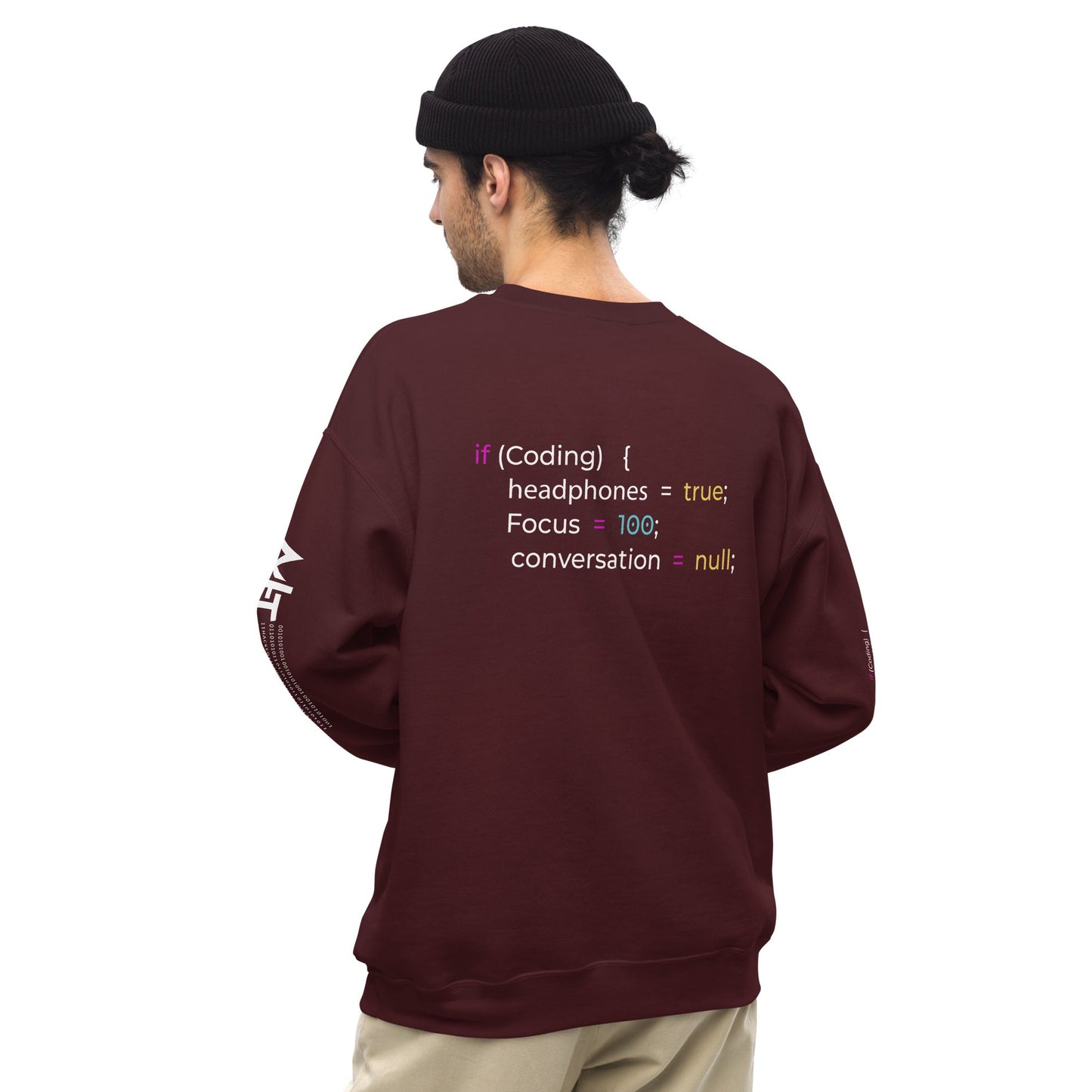 If coding headphones true focus 100 conversation null - Unisex Sweatshirt (back print) by DarkByteGear
