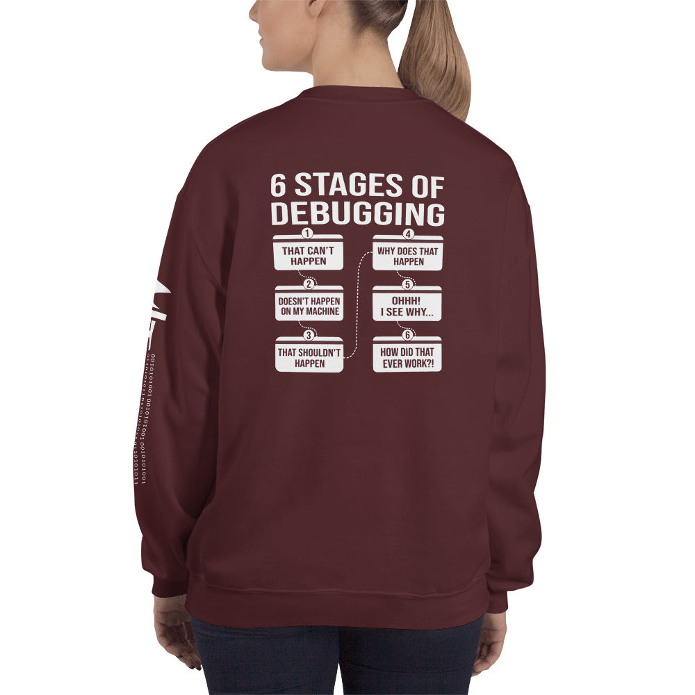 6 Stages of Debugging - Unisex Sweatshirt (back print) by DarkByteGear