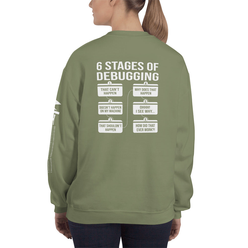 6 Stages of Debugging - Unisex Sweatshirt (back print) by DarkByteGear