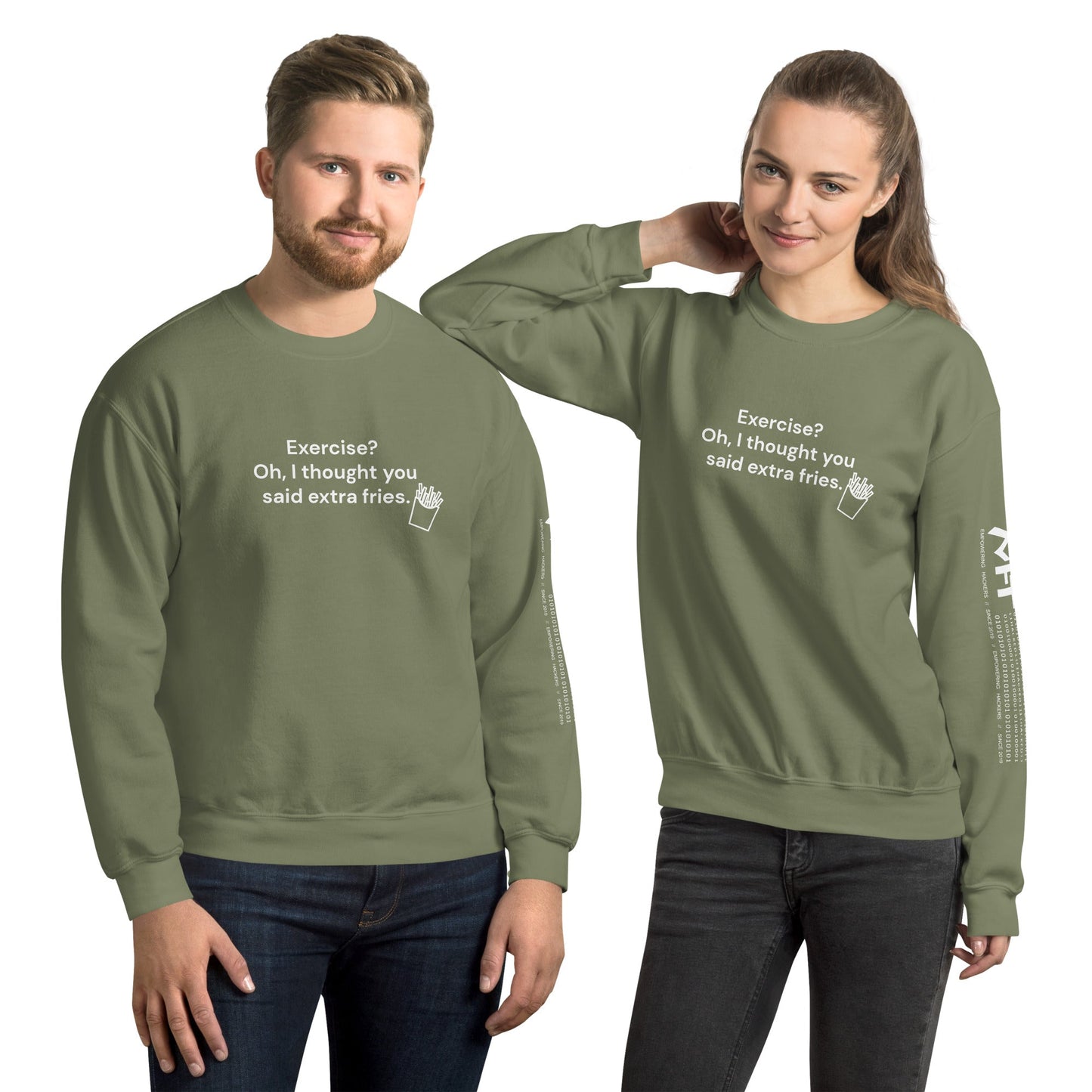 Exercise? Oh, I thought you said extra fries - Unisex Sweatshirt by DarkByteGear