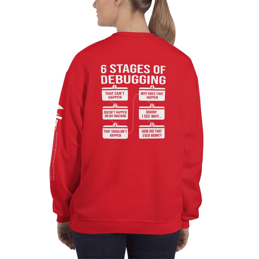 6 Stages of Debugging - Unisex Sweatshirt (back print) by DarkByteGear