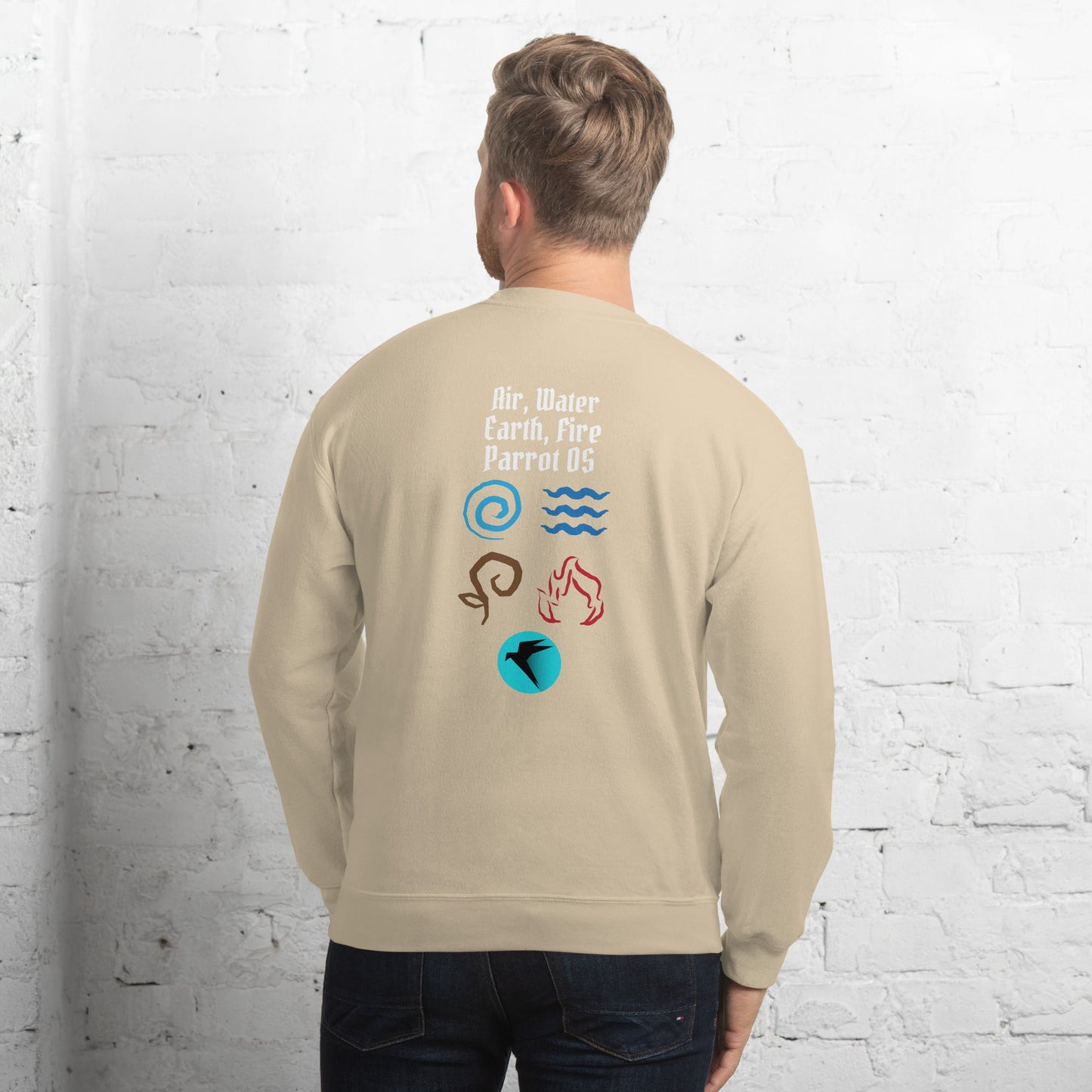 Air, Water, Earth, Fire, Parrot OS - Unisex Sweatshirt ( Back Print ) by DarkByteGear