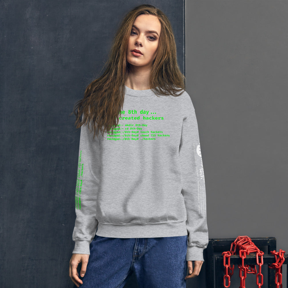 On the 8th day God created hackers - Unisex Sweatshirt (front + sleeve print) by DarkByteGear