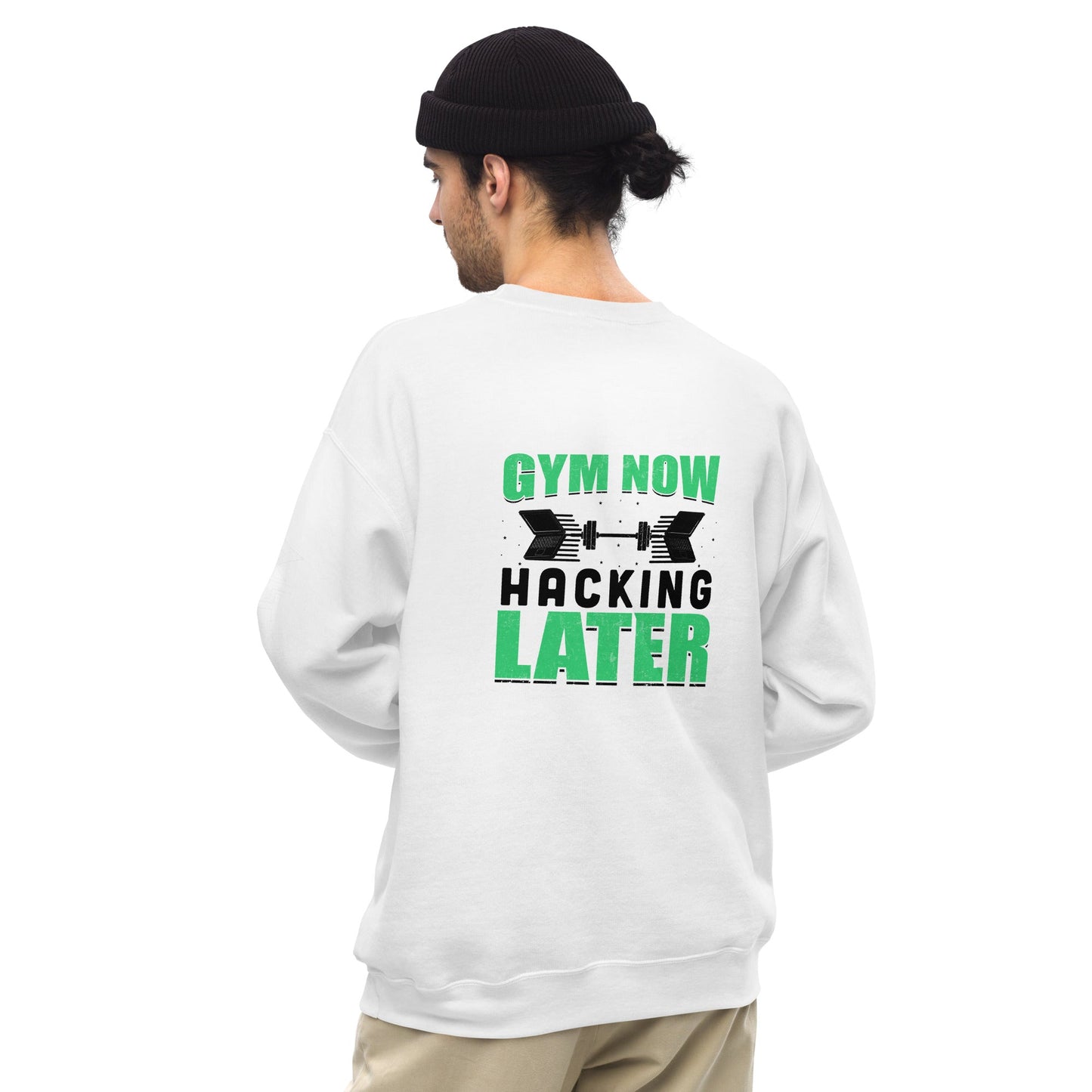 Gym now, hacking later - Unisex Sweatshirt ( Back Print ) by DarkByteGear