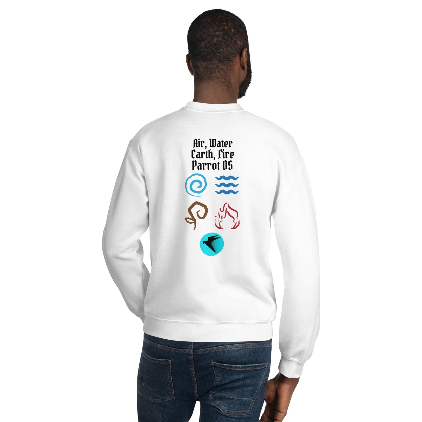 Air, Water, Earth, Fire, Parrot OS - Unisex Sweatshirt ( Back Print ) by DarkByteGear