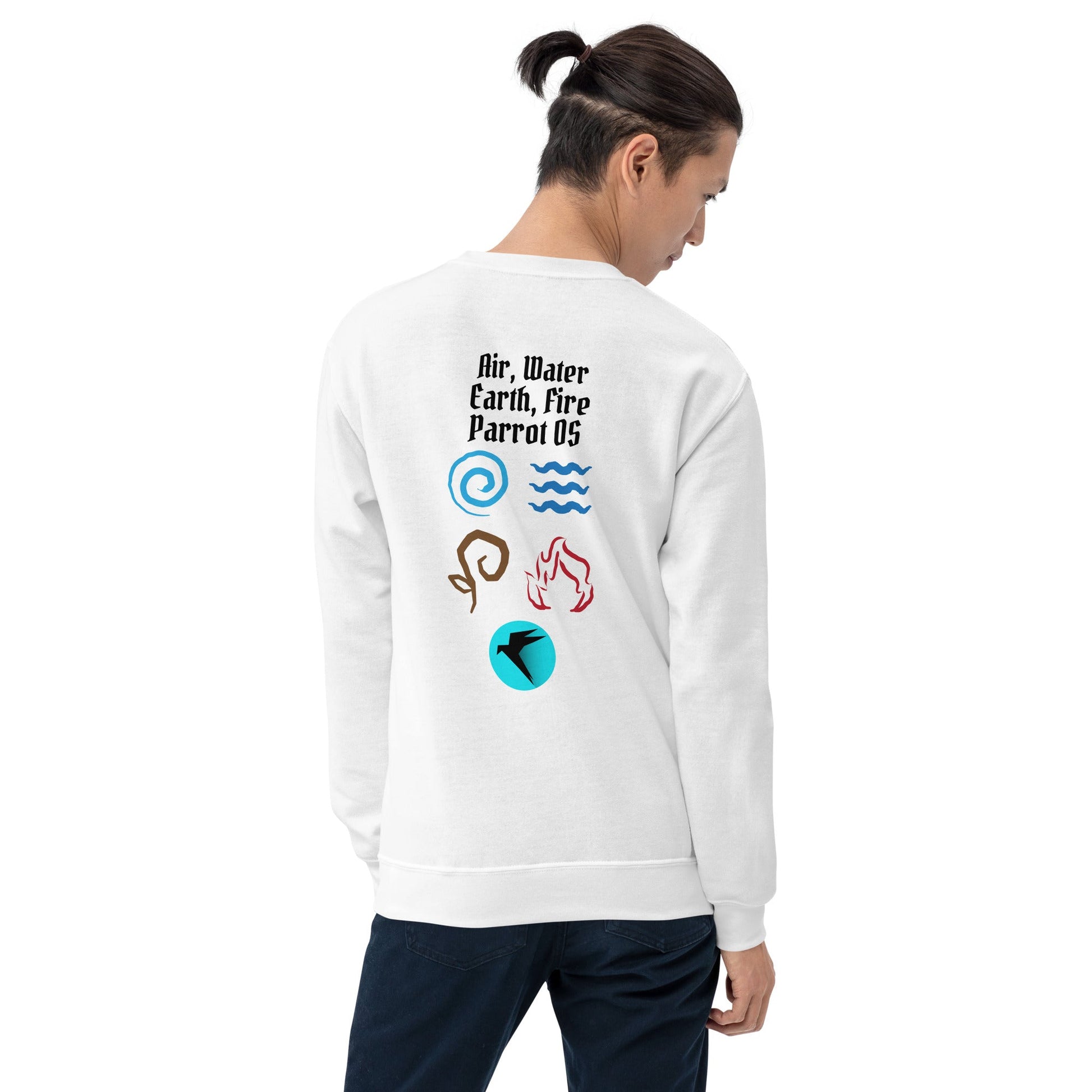 Air, Water, Earth, Fire, Parrot OS - Unisex Sweatshirt ( Back Print ) by DarkByteGear