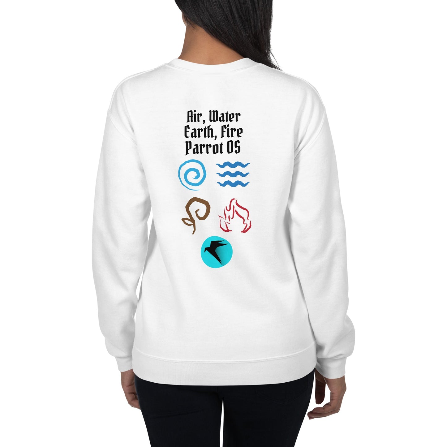 Air, Water, Earth, Fire, Parrot OS - Unisex Sweatshirt ( Back Print ) by DarkByteGear