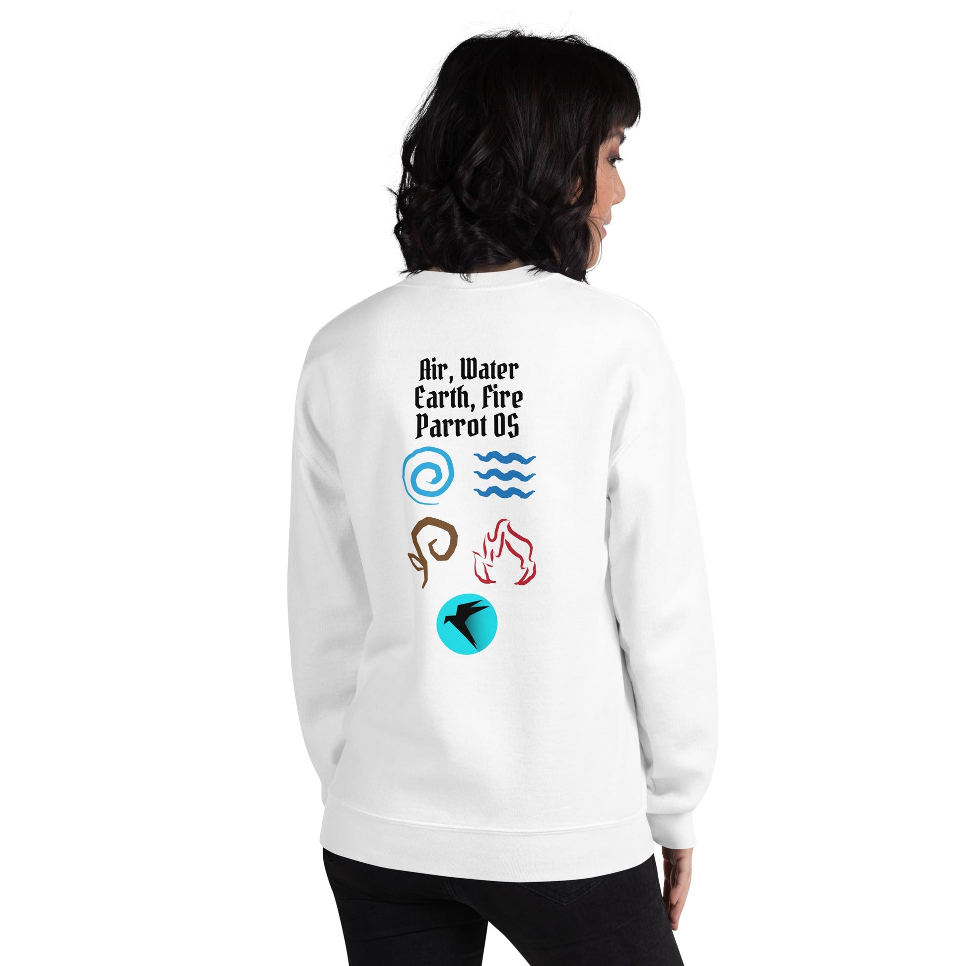 Air, Water, Earth, Fire, Parrot OS - Unisex Sweatshirt ( Back Print ) by DarkByteGear