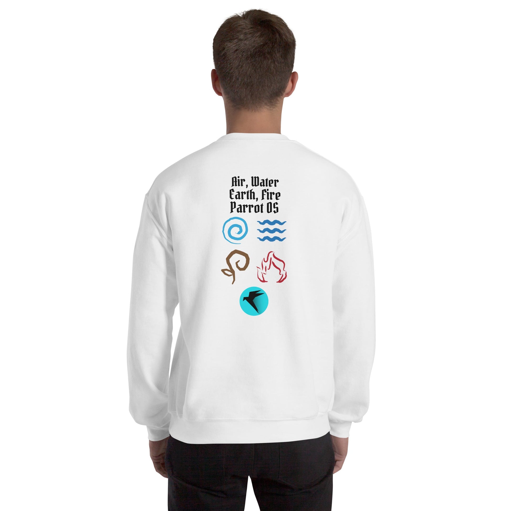 Air, Water, Earth, Fire, Parrot OS - Unisex Sweatshirt ( Back Print ) by DarkByteGear