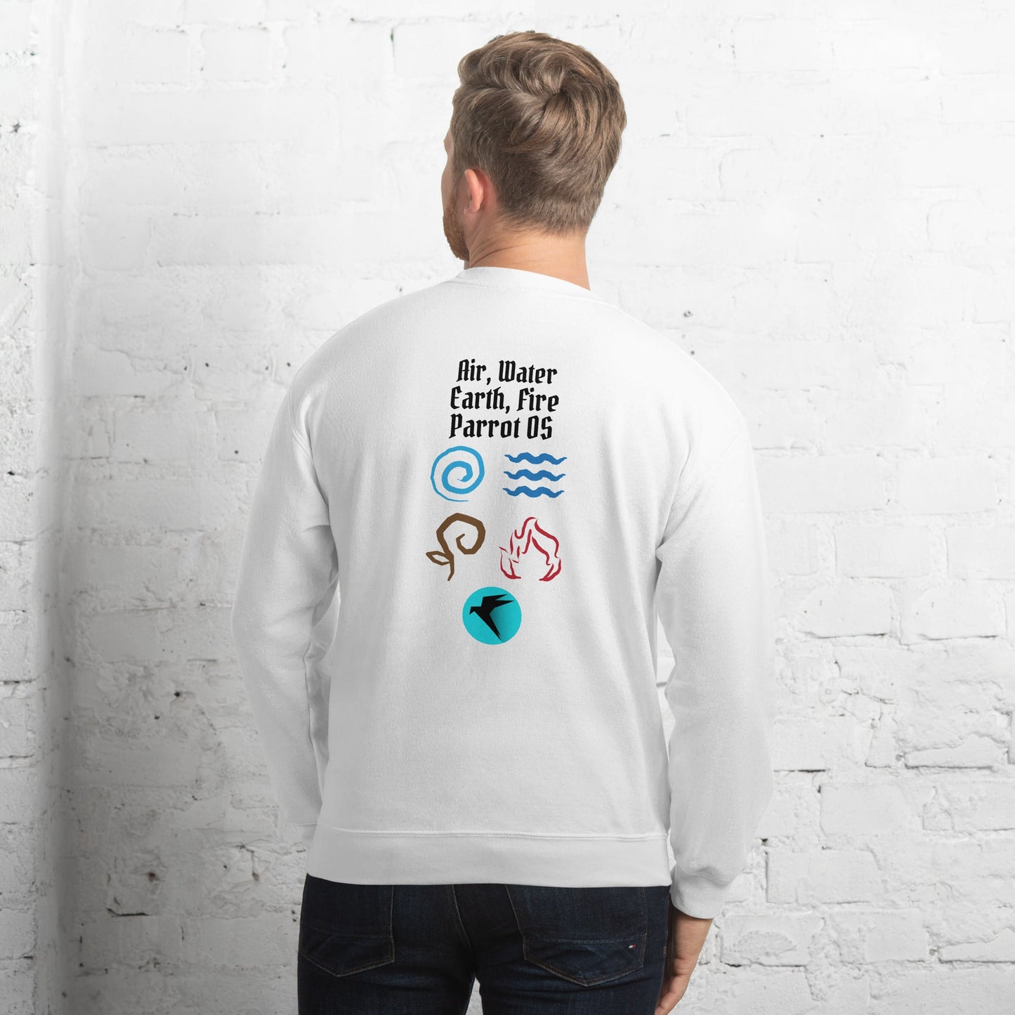 Air, Water, Earth, Fire, Parrot OS - Unisex Sweatshirt ( Back Print ) by DarkByteGear