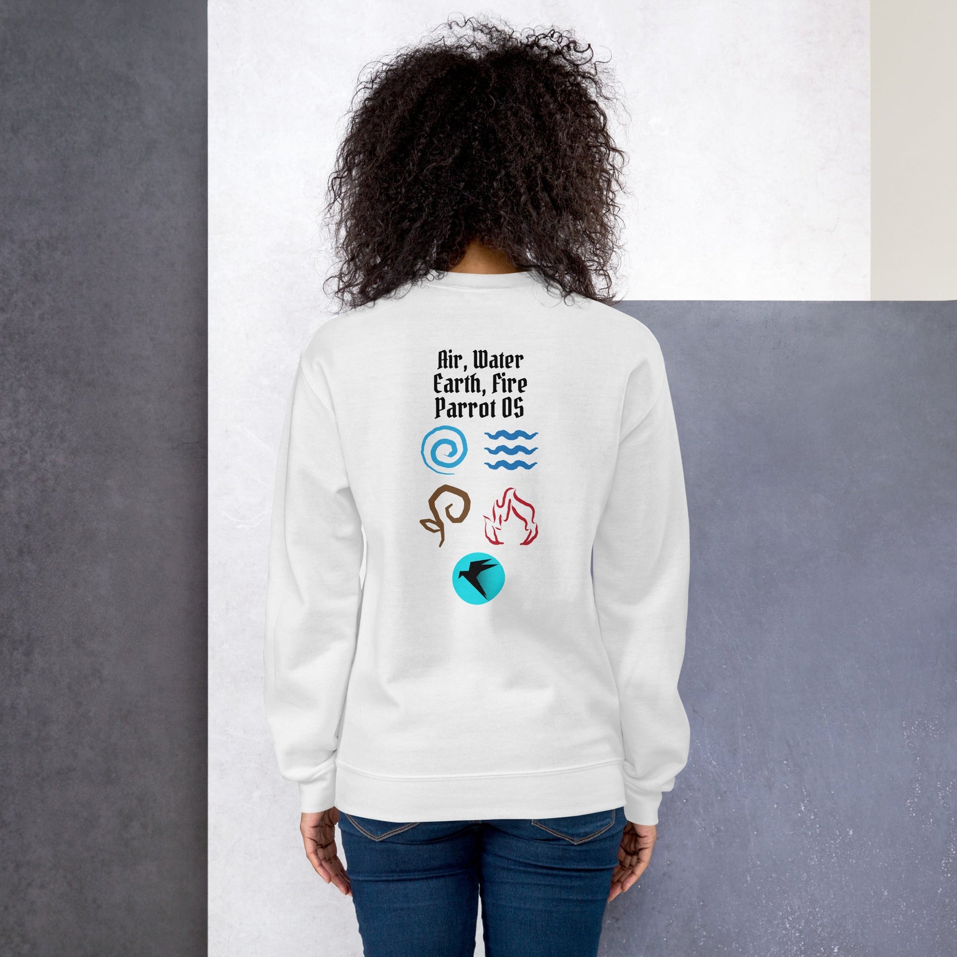 Air, Water, Earth, Fire, Parrot OS - Unisex Sweatshirt ( Back Print ) by DarkByteGear