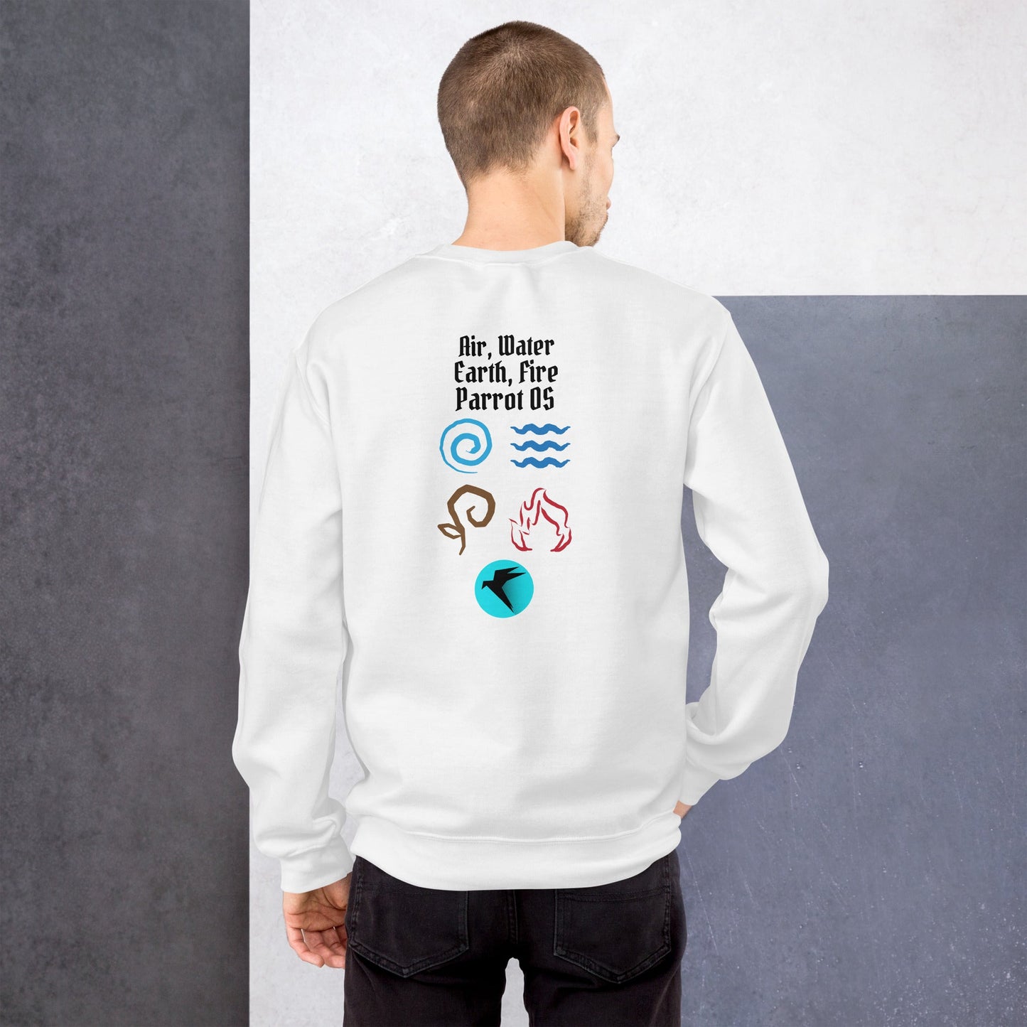 Air, Water, Earth, Fire, Parrot OS - Unisex Sweatshirt ( Back Print ) by DarkByteGear