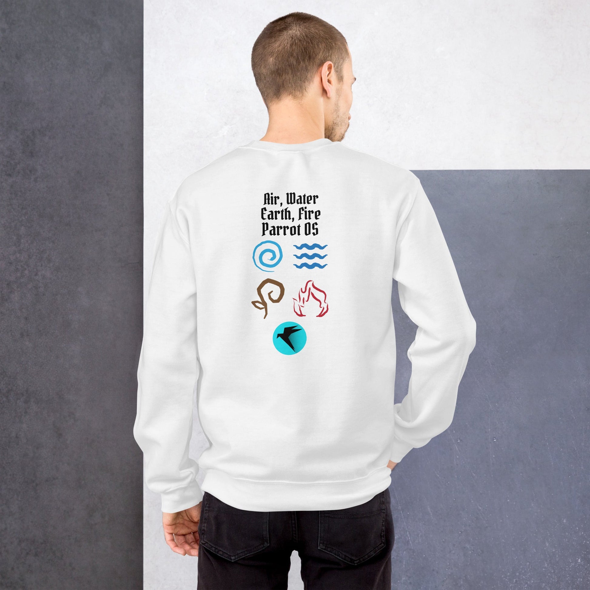 Air, Water, Earth, Fire, Parrot OS - Unisex Sweatshirt ( Back Print ) by DarkByteGear