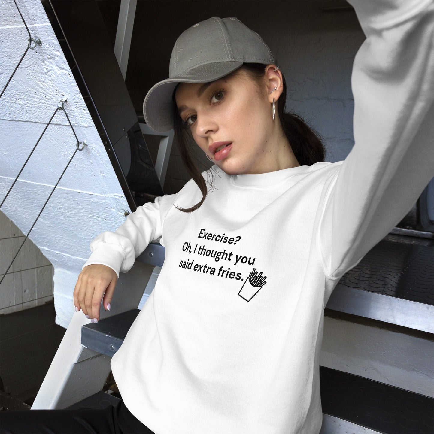Exercise? Oh, I thought you said extra fries - Unisex Sweatshirt by DarkByteGear