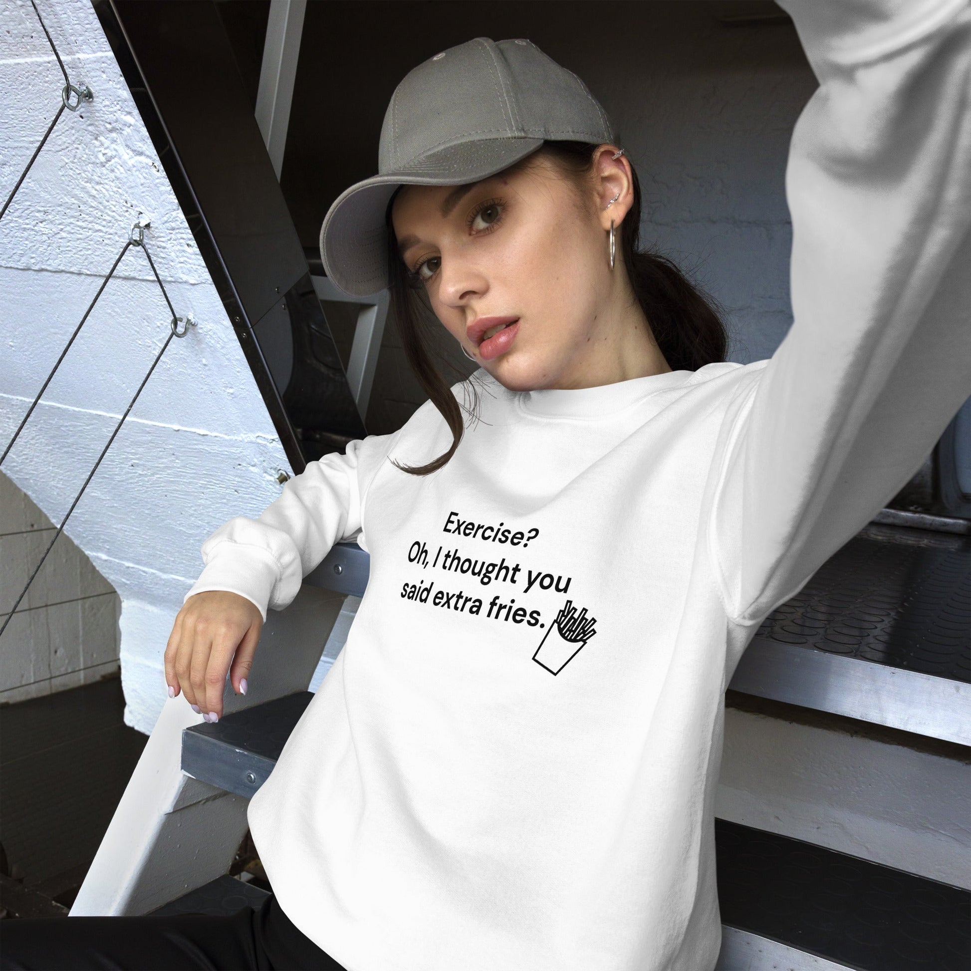 Exercise? Oh, I thought you said extra fries - Unisex Sweatshirt by DarkByteGear