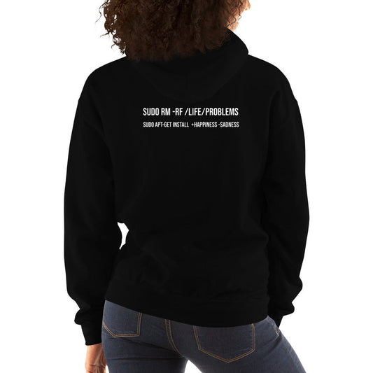 sudo rm -rf lifeproblems - Unisex Hoodie (back print) by DarkByteGear