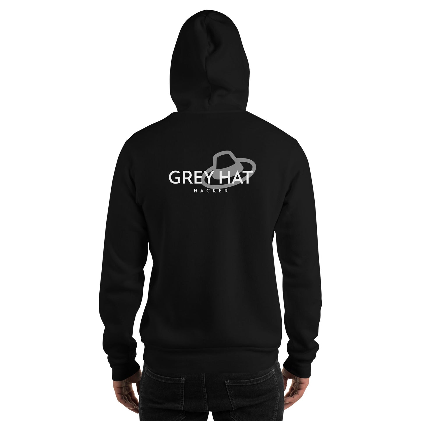 Grey Hat Hacker - Unisex Hoodie (back print) by DarkByteGear