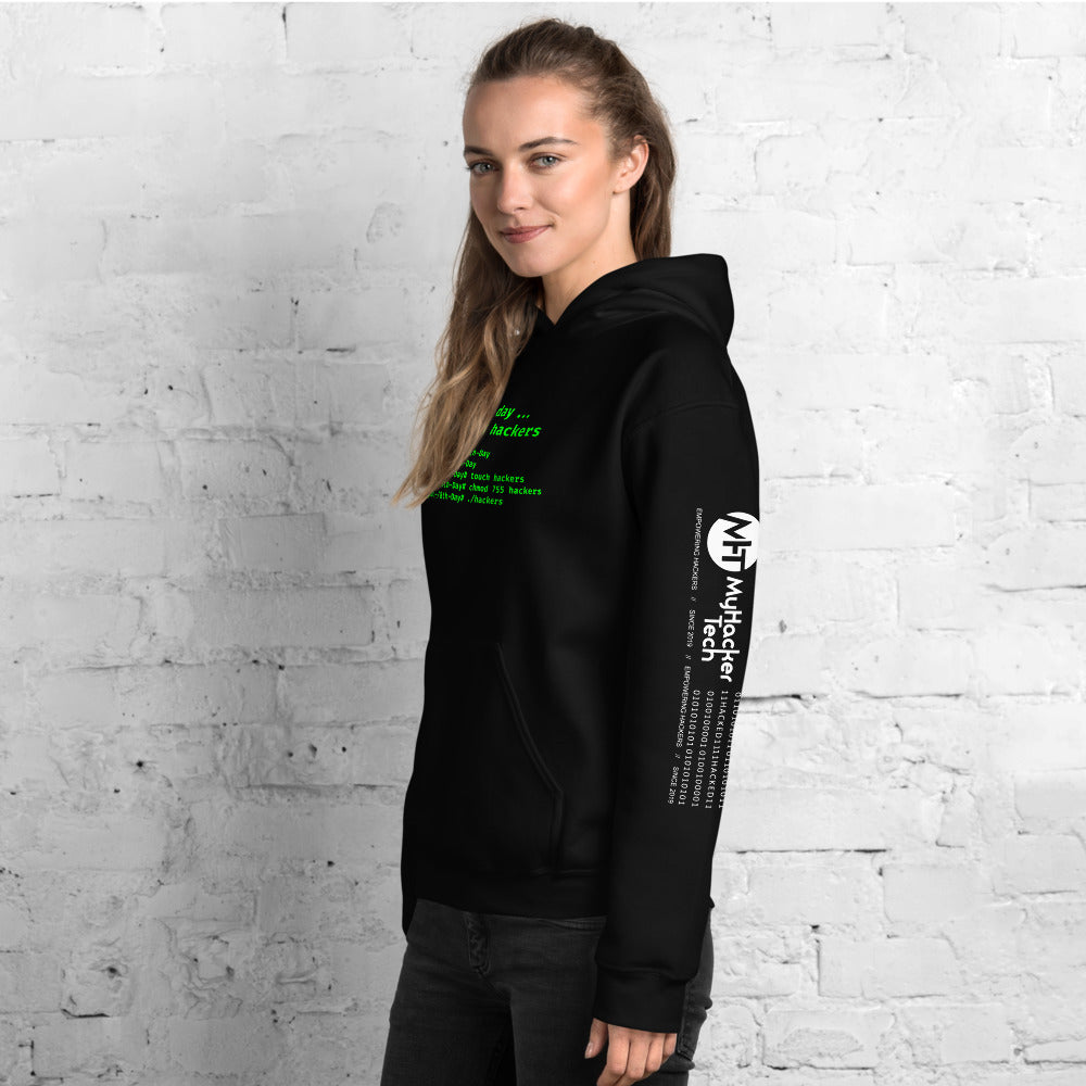 On the 8th day God created hackers - Unisex Hoodie (front + sleeve print) by DarkByteGear